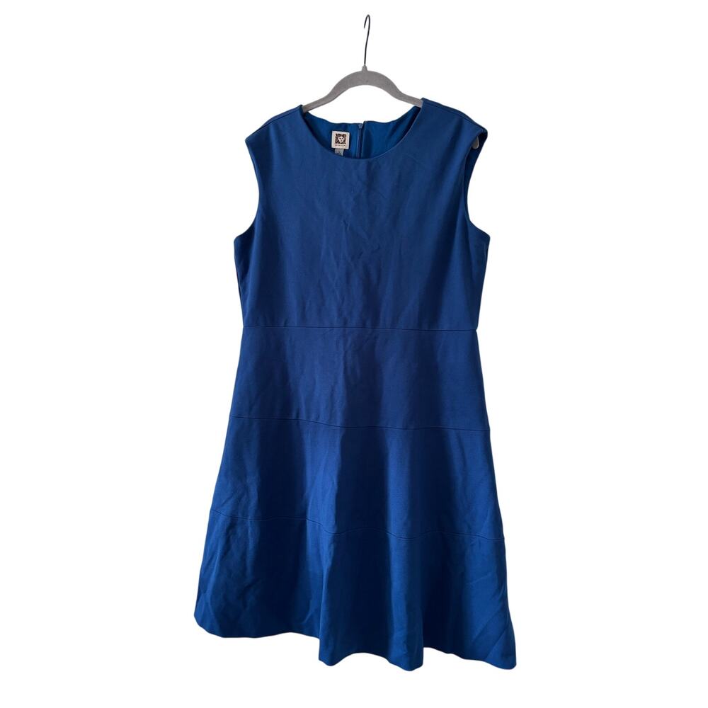 Anne Klein Blue Fit & Flare Sheath Dress Size 14 Sleeveless Career Office Midi - Picture 4 of 11